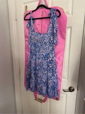 Lilly Pulitzer Blue and White Floral Tie-Shoulder Sundress